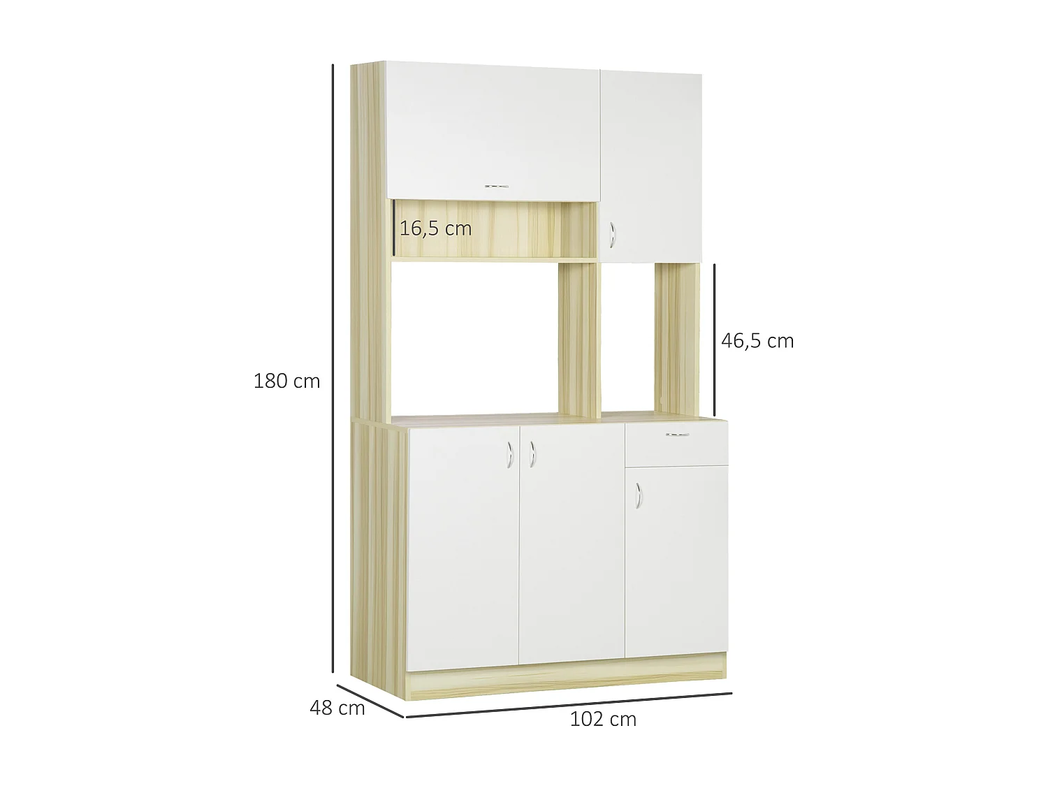 HOMCOM Armoire de cuisine contemporaine rangement- buffet haut - 5 portes, 1 tiroir, 3 niches - 102 x 48 x 180 cm