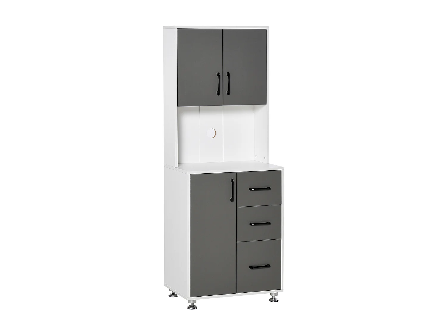 HOMCOM Armoire de cuisine multi-rangements 2 + 1 porte 3 tiroirs + grand plateau dim. 60L x 40l x 150H cm bicolore gris blanc