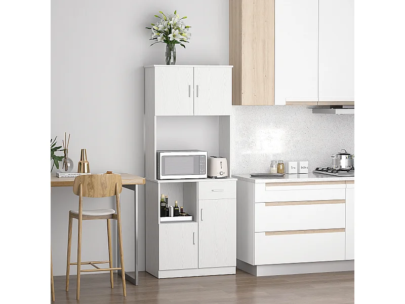 HOMCOM Armoire de cuisine multi-rangements 4 portes 1 tiroirs étagère + grand plateau 71 x 41 x 178 cm MDF blanc
