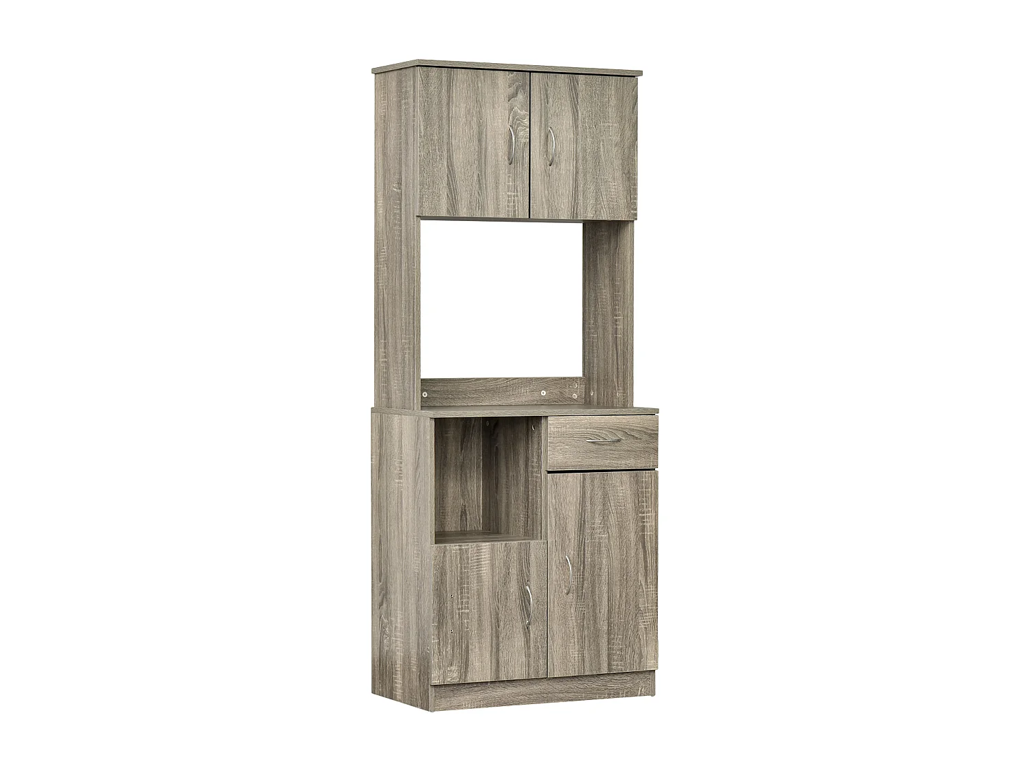 HOMCOM Armoire de cuisine multi-rangements 3 placards 2 niches tiroir panneaux particules classe E1 aspect chêne gris