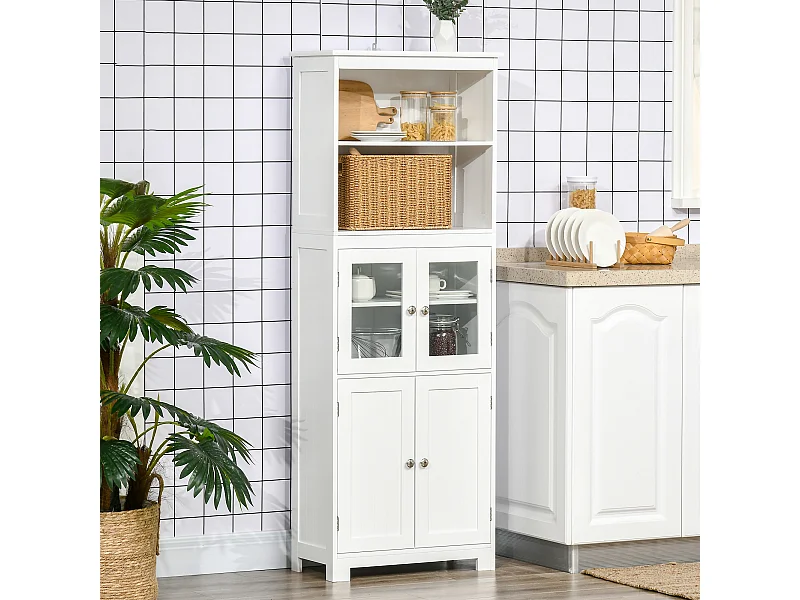 Armoire de cuisine multi-rangements 4 portes avec étagères 2 niches grand plateau MDF blanc
