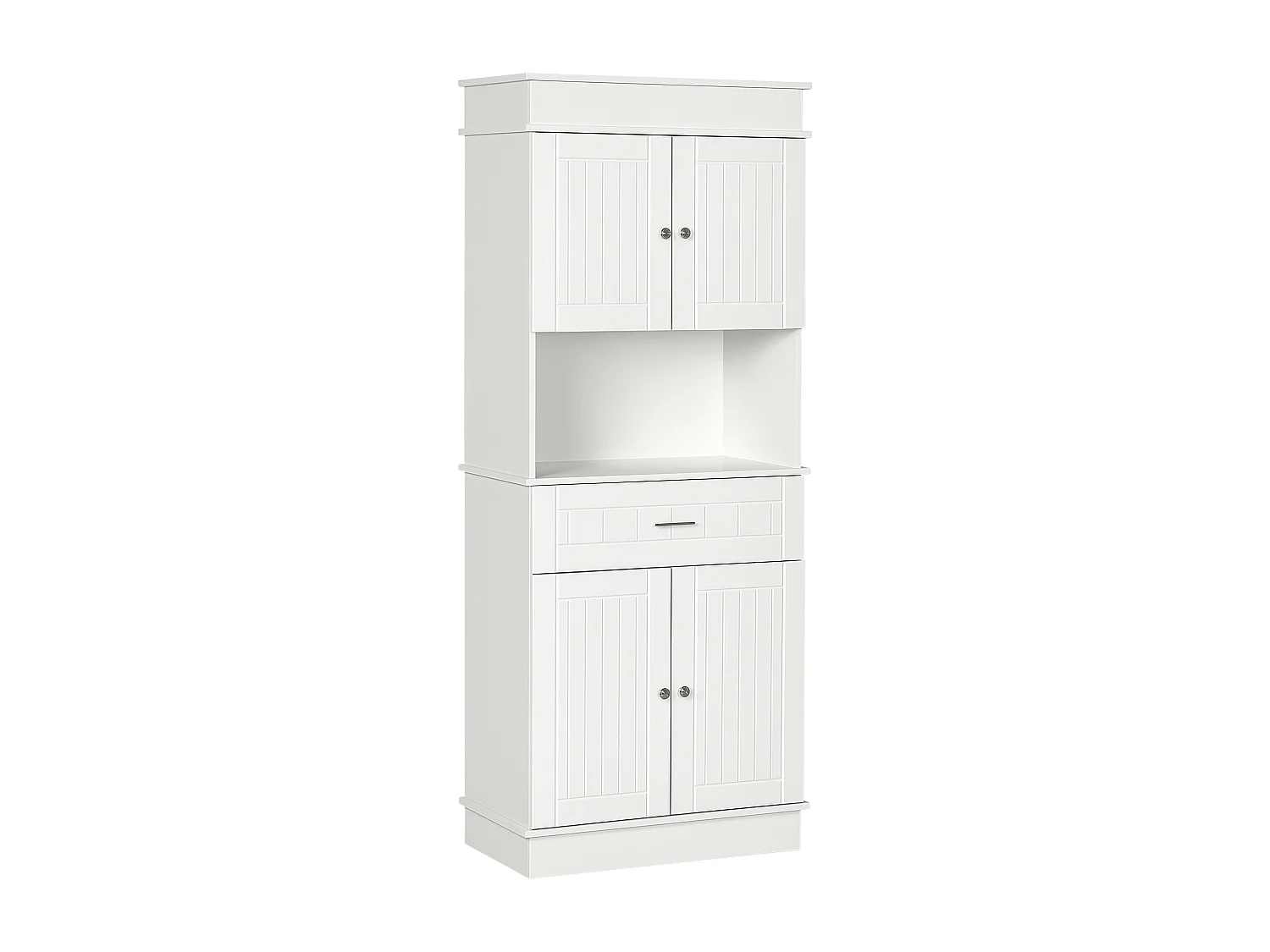 Armoire de cuisine contemporaine multi-rangement 4 portes tiroir coulissant et grand plateau dim. 74L x 39l x 183H cm panneaux particules MDF blanc