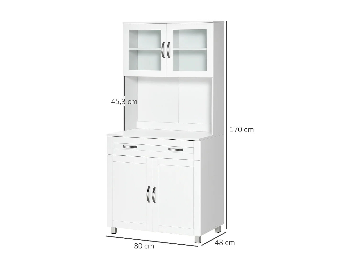 HOMCOM Armoire de cuisine contemporaine multi-rangement 2 placards portes grand tiroir coulissant panneaux MDF blanc