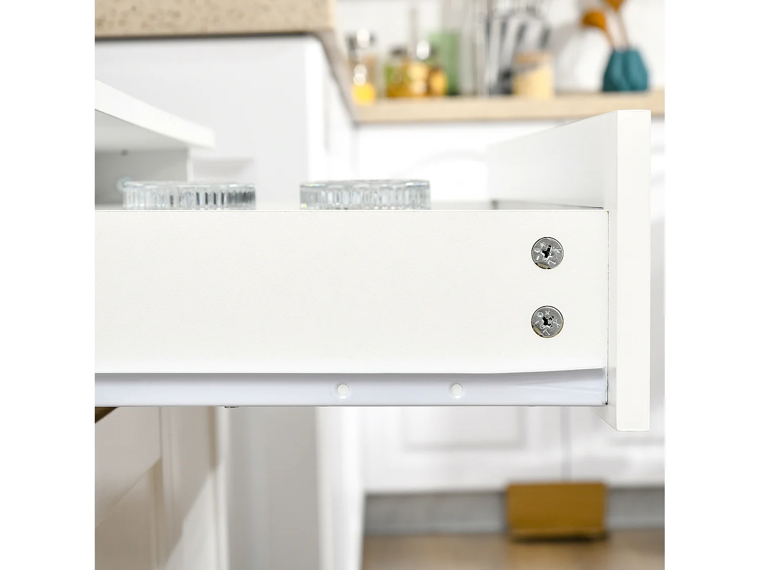 HOMCOM Armoire de cuisine contemporaine multi-rangement 2 placards portes grand tiroir coulissant panneaux MDF blanc