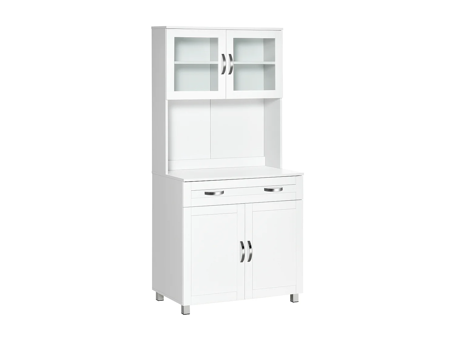 HOMCOM Armoire de cuisine contemporaine multi-rangement 2 placards portes grand tiroir coulissant panneaux MDF blanc