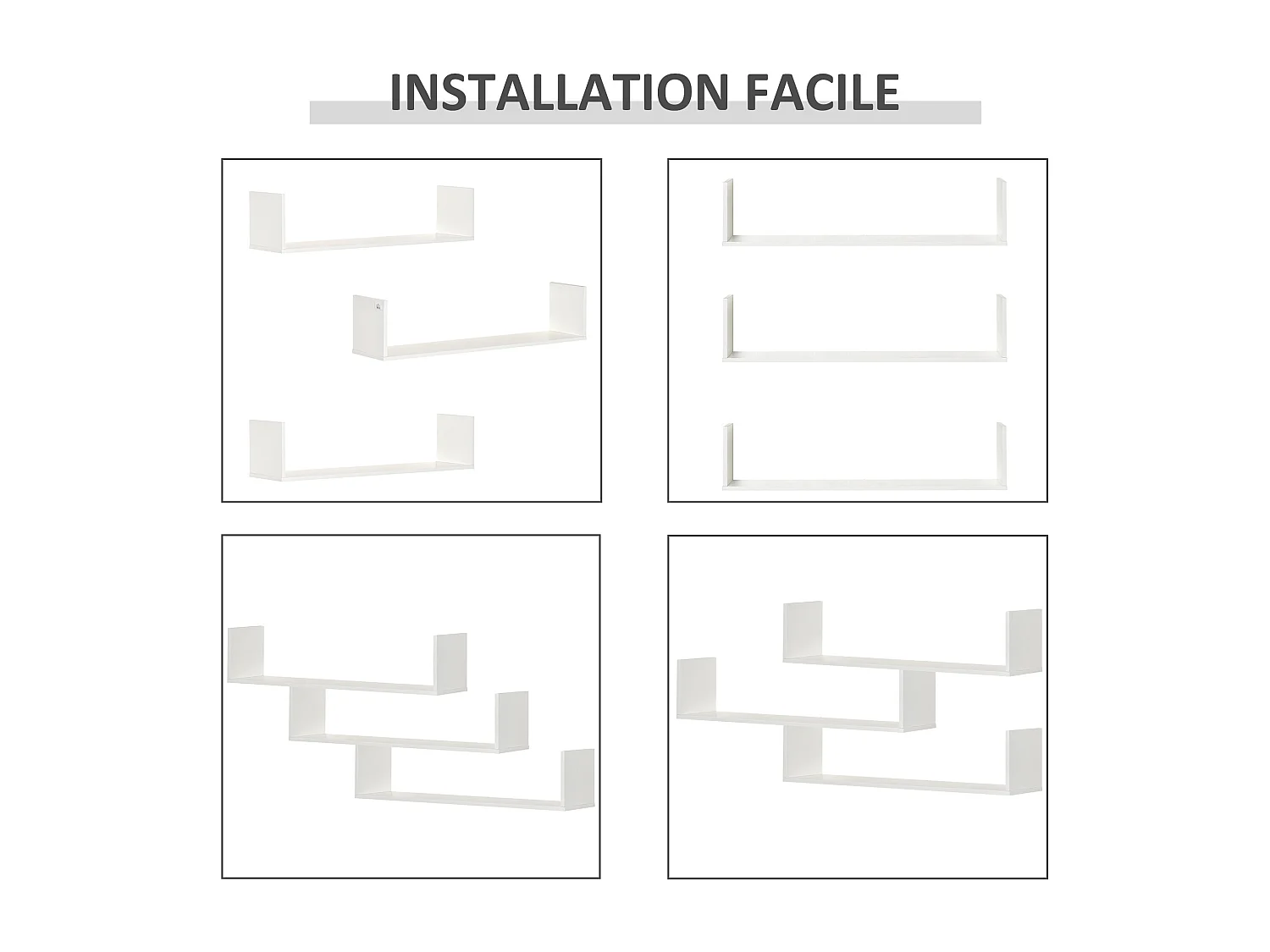 Lot de 3 étagères murales flottantes - dim. 80L x 18l x 18H cm - kit complet de fixation inclus - MDF grain de bois blanc
