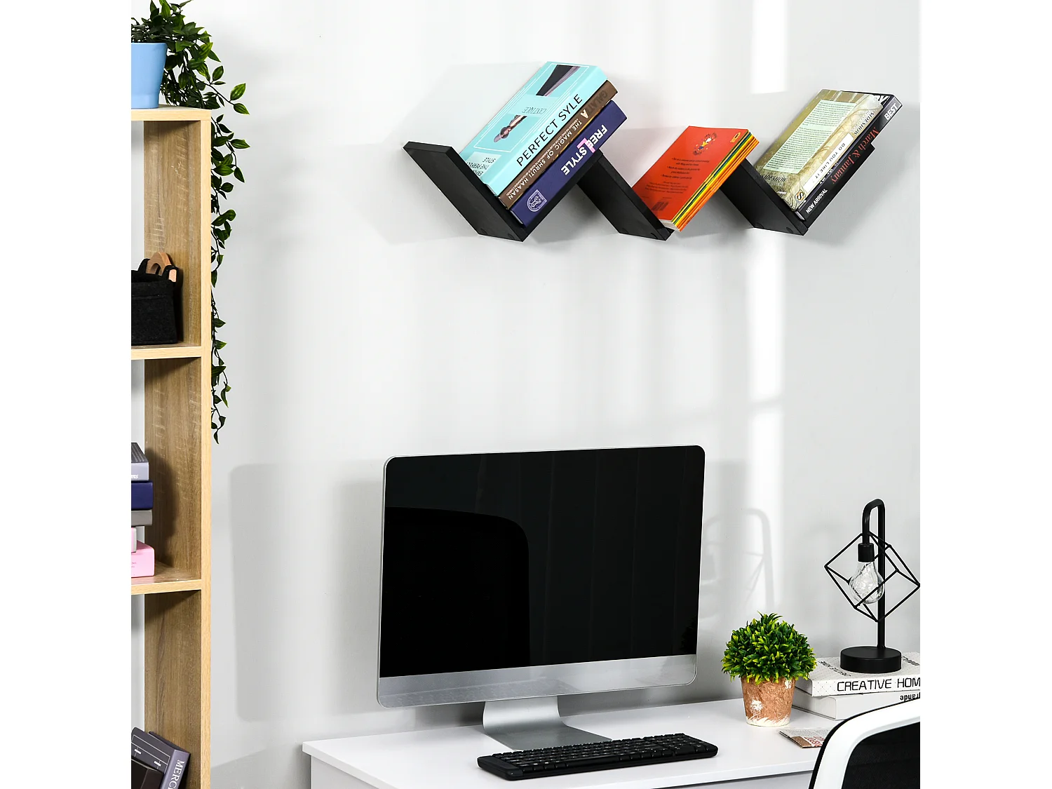 HOMCOM Etagères murale flottante - design contemporain en V - kit fixation inclus - panneaux particules noir