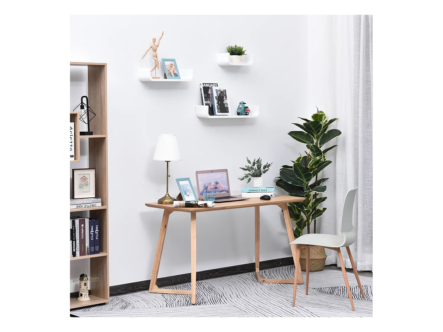 HOMCOM Lot de 3 étagères murales flottantes design contemporain courbé kit fixation inclus MDF blanc