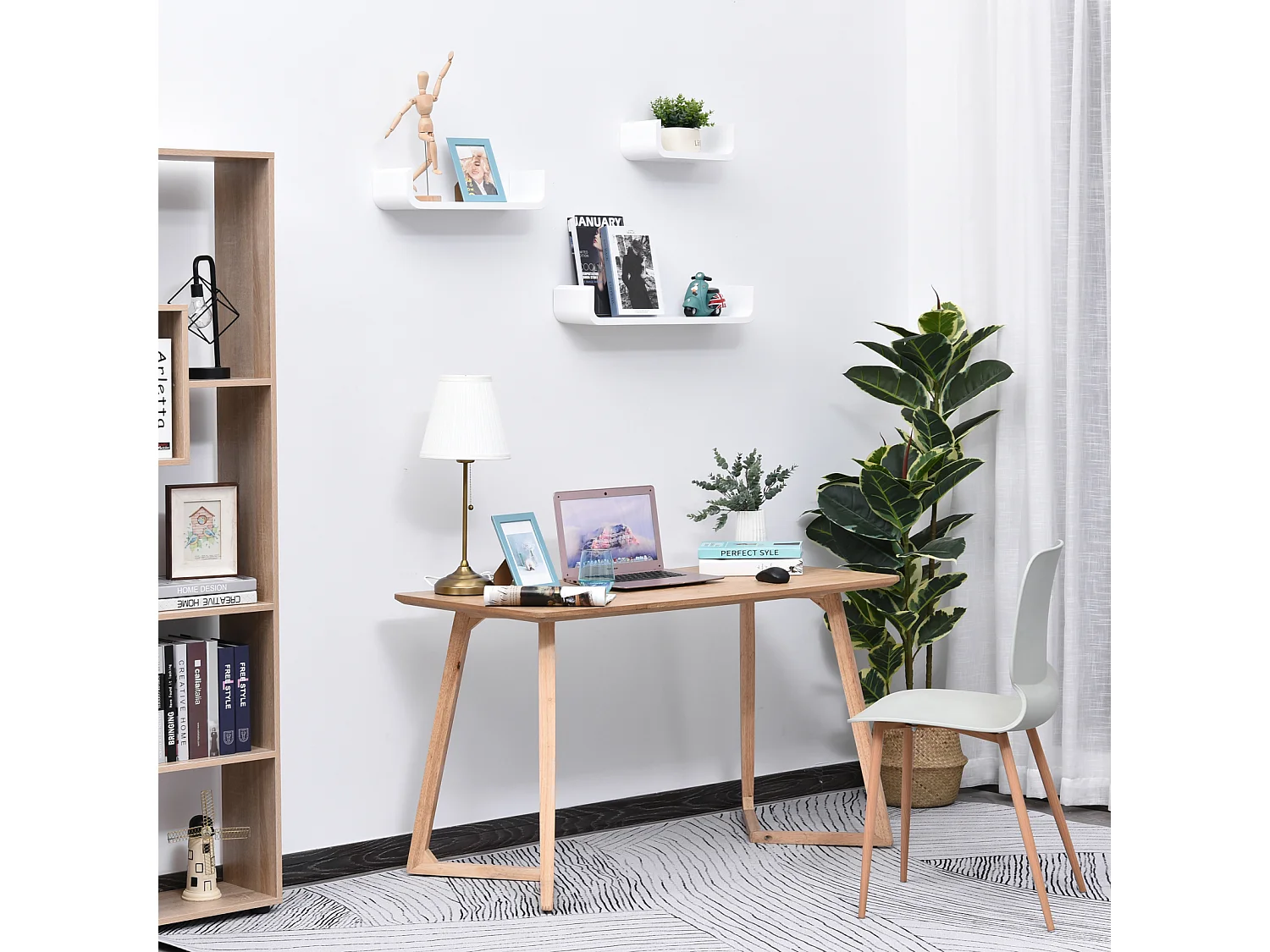 HOMCOM Lot de 3 étagères murales flottantes design contemporain courbé kit fixation inclus MDF blanc