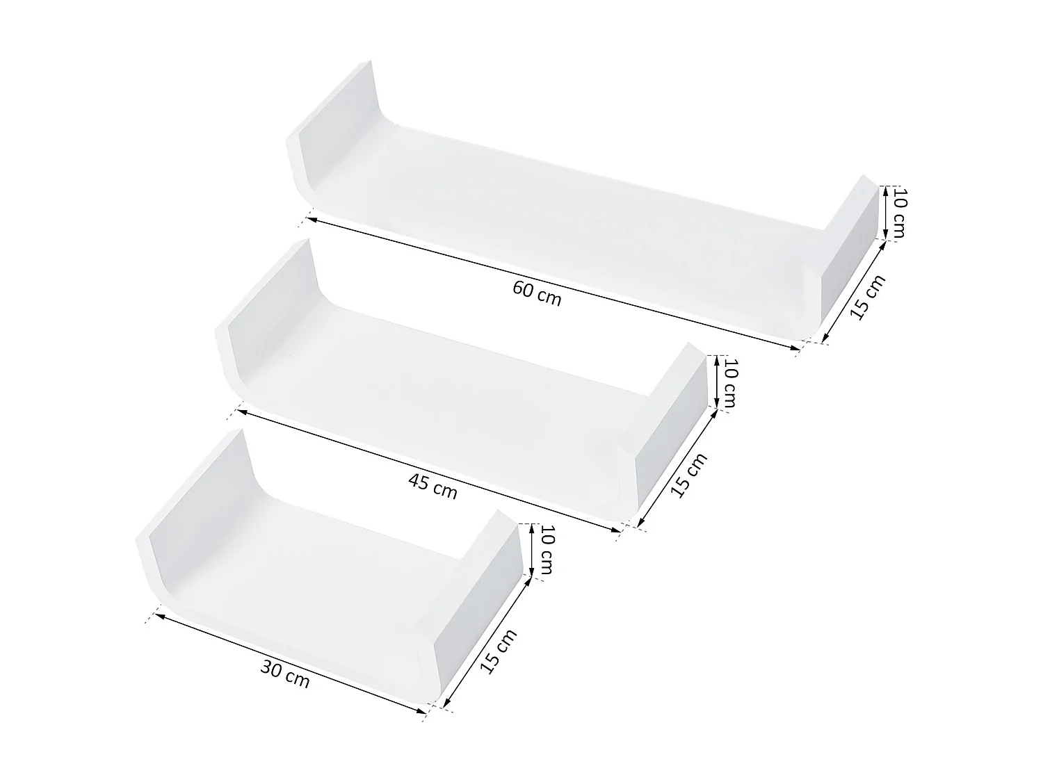HOMCOM Lot de 3 étagères murales flottantes design contemporain courbé kit fixation inclus MDF blanc