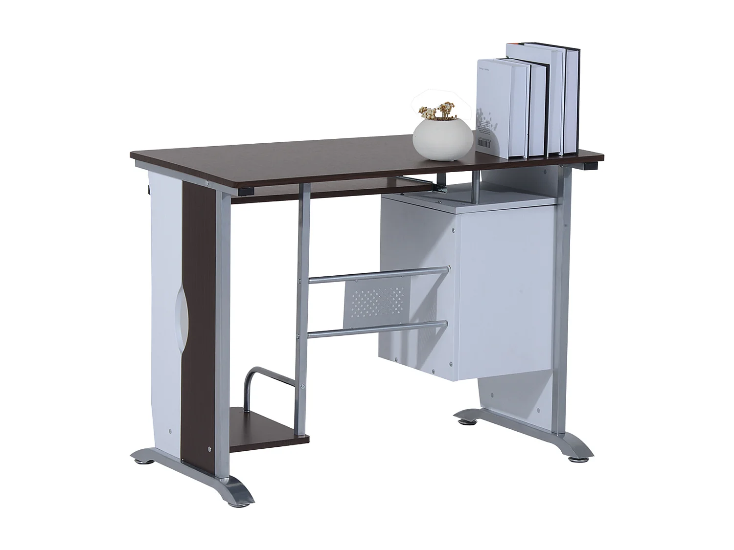 Bureau informatique design 100L x 52l x 75h cm brun noir et blanc