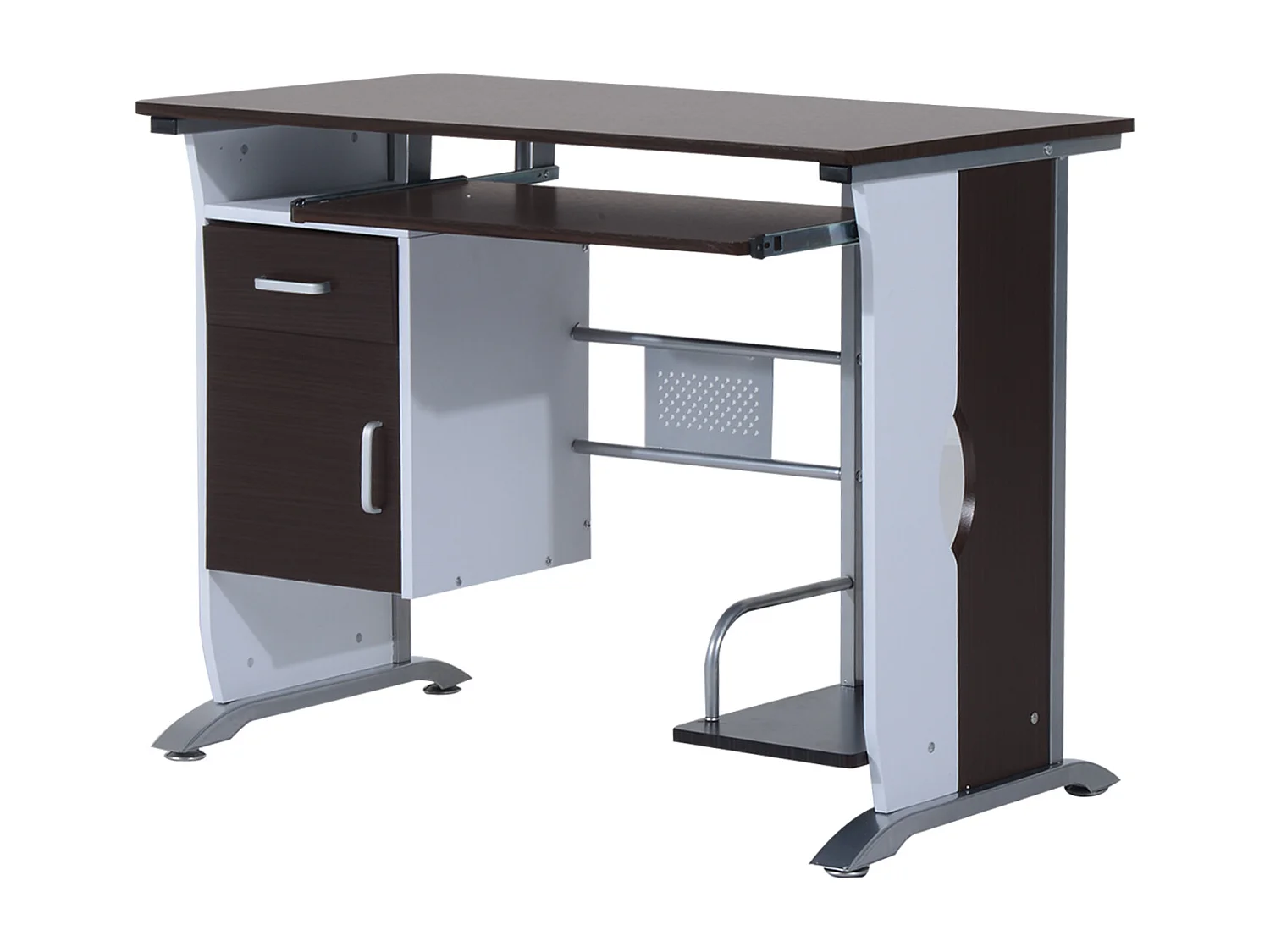 Bureau informatique design 100L x 52l x 75h cm brun noir et blanc