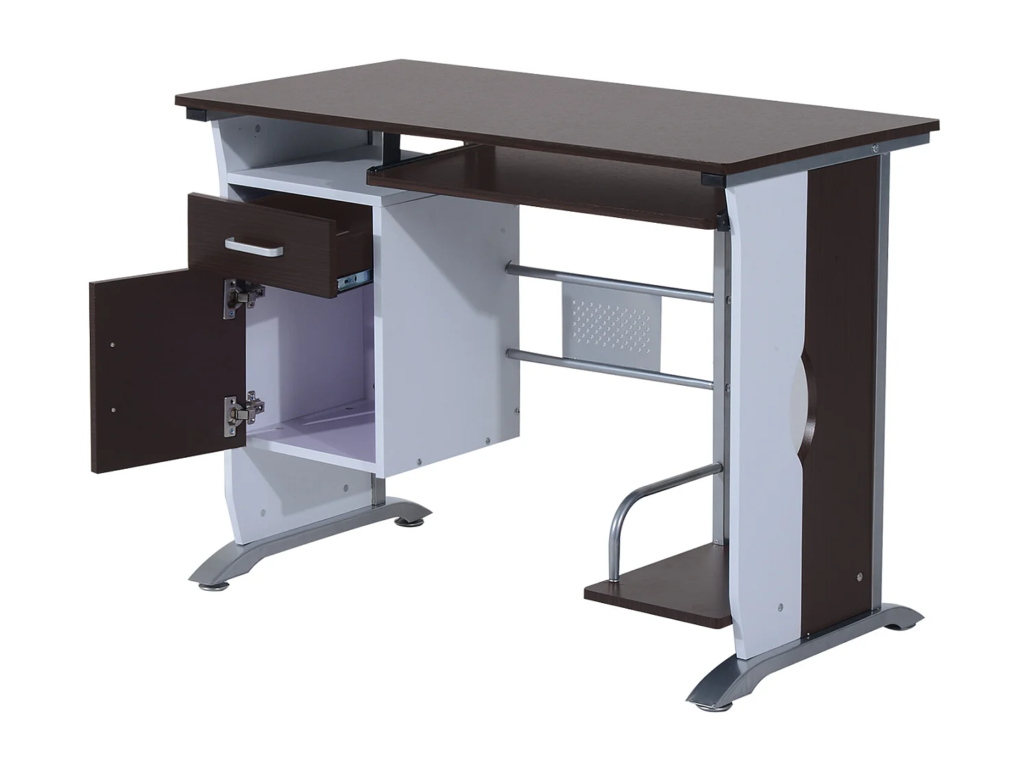 Bureau informatique design 100L x 52l x 75h cm brun noir et blanc