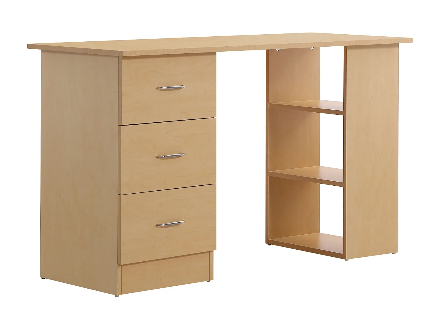 Bureau informatique table multi-fonctions 3 tiroirs 2 étagères dim. 120L x 49l x 72H cm MDF aspect bois clair