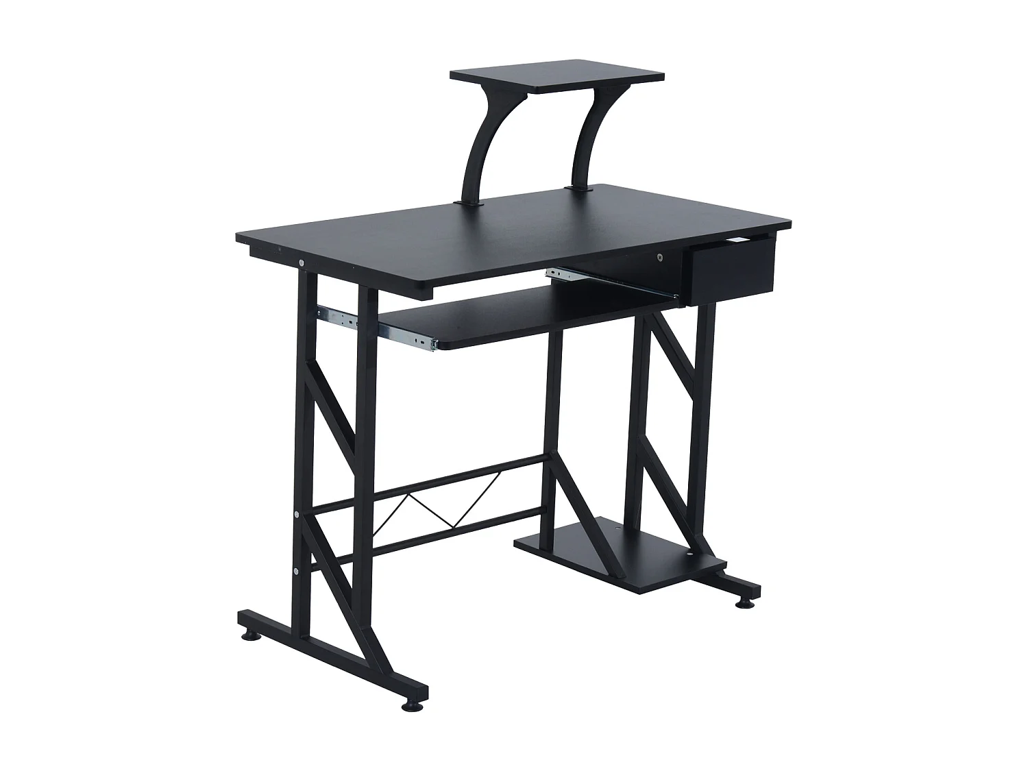 Bureau informatique compact avec étagères de rangement, table d'ordinateur en MDF, design multifonction, 90 x 50 x 100 cm, noir