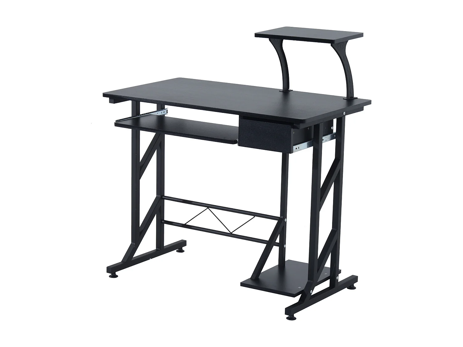 Bureau informatique compact avec étagères de rangement, table d'ordinateur en MDF, design multifonction, 90 x 50 x 100 cm, noir