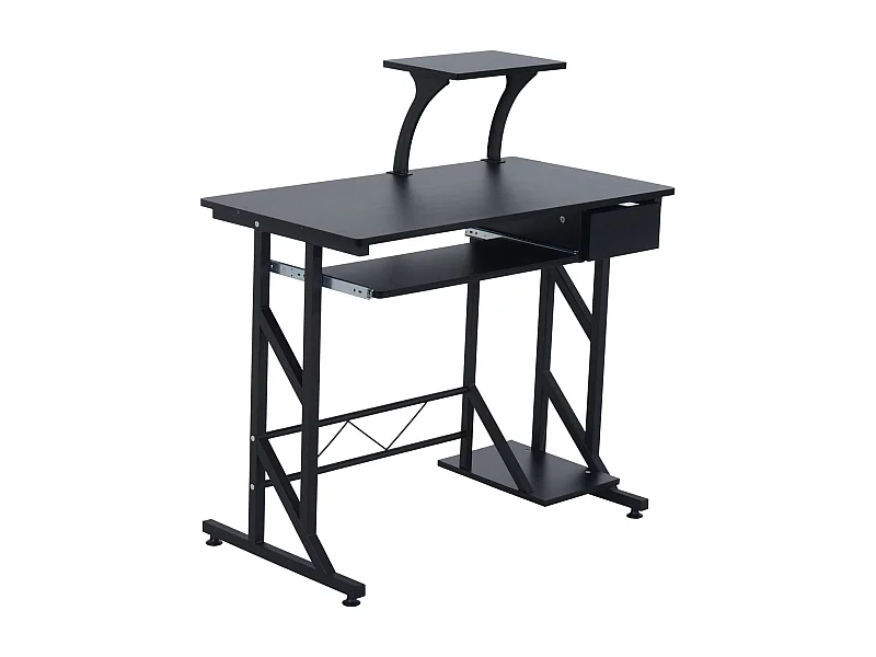 Bureau informatique compact avec étagères de rangement, table d'ordinateur en MDF, design multifonction, 90 x 50 x 100 cm, noir