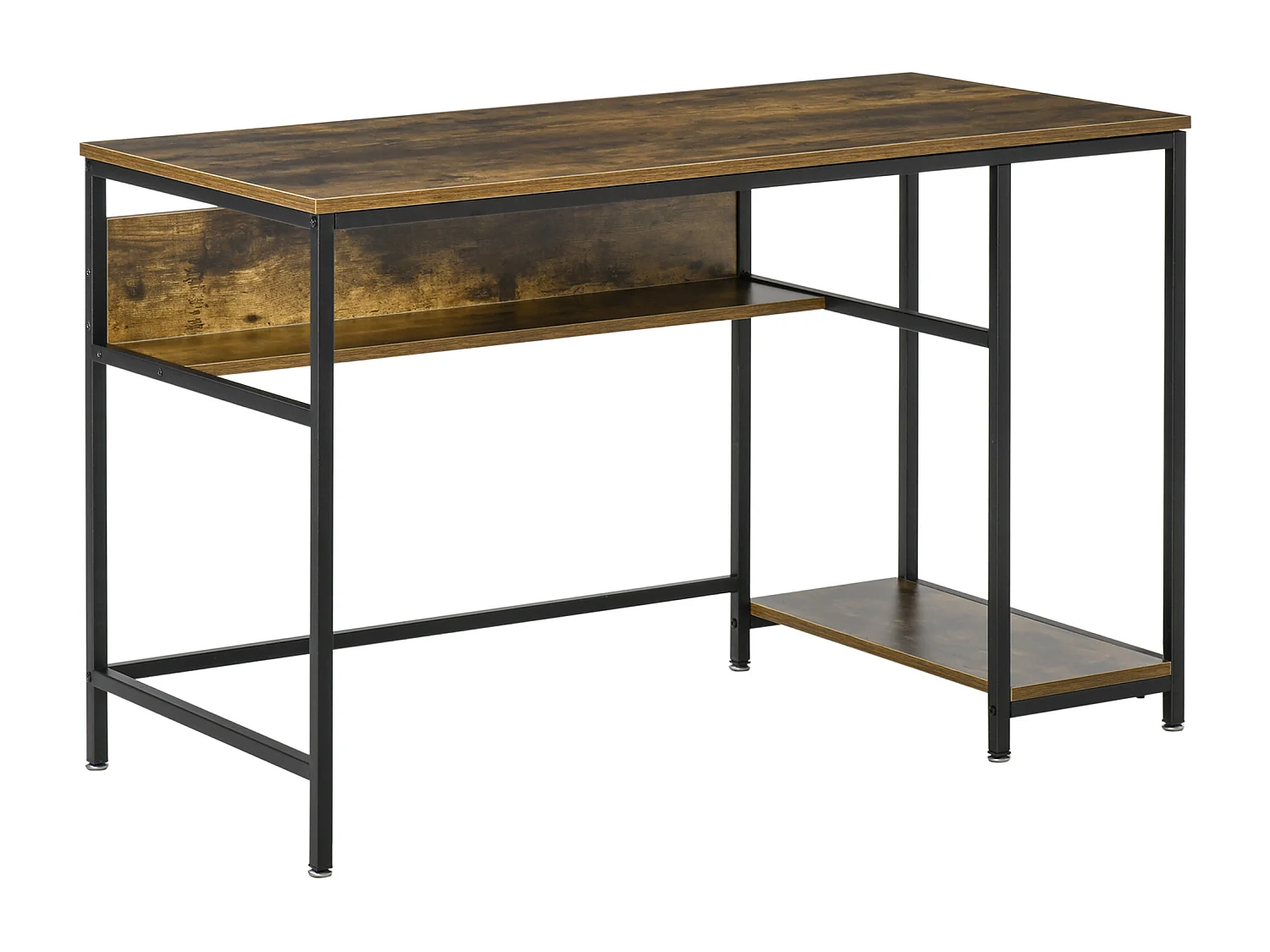 Bureau design industriel - 2 étagères - châssis acier noir grand plateau panneaux particules effet boisé