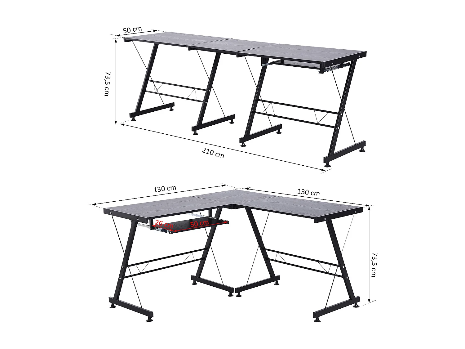 Bureau d'angle bureau informatique design moderne métal MDF imitation veinage bois noir