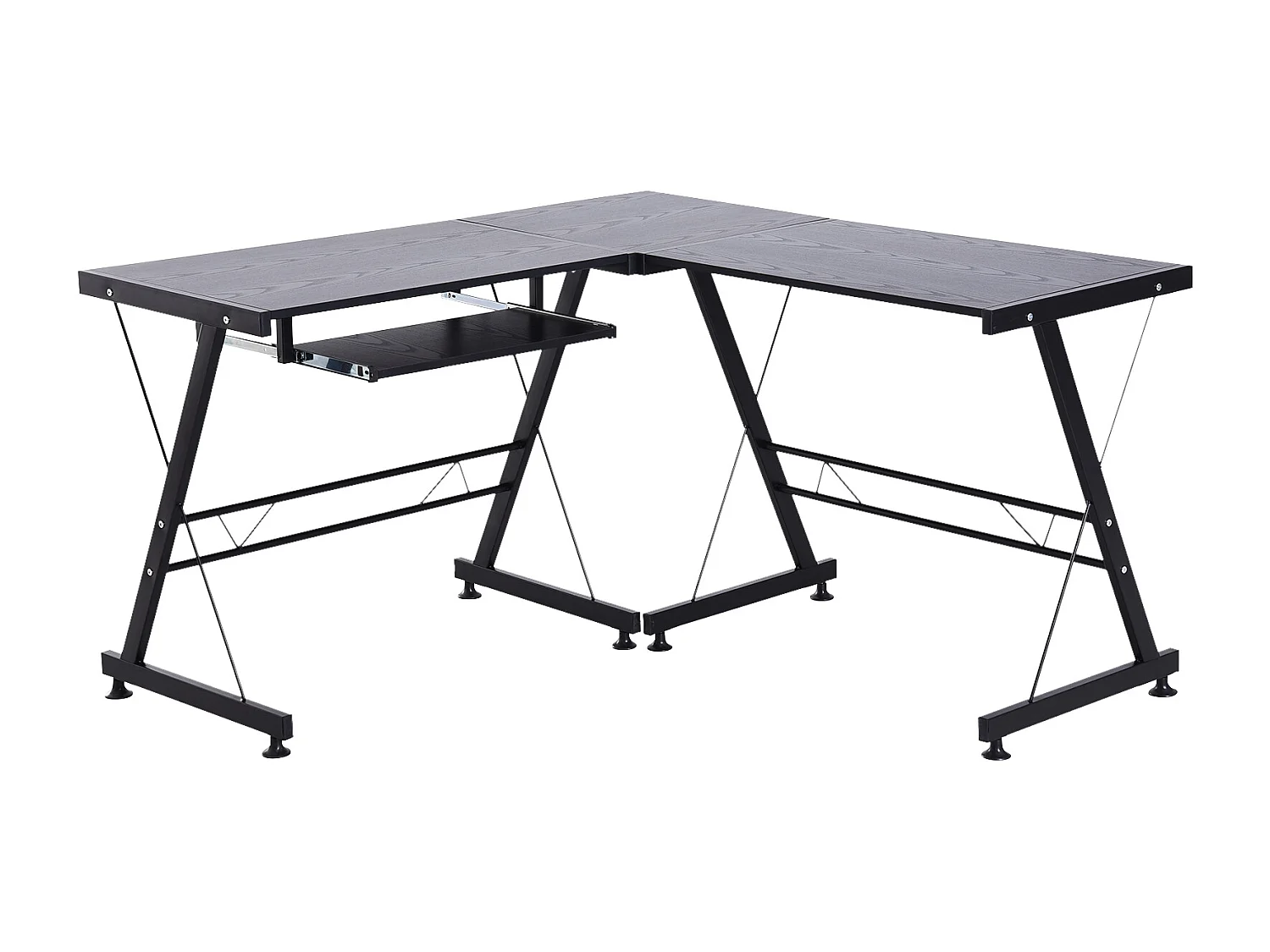 Bureau d'angle bureau informatique design moderne métal MDF imitation veinage bois noir