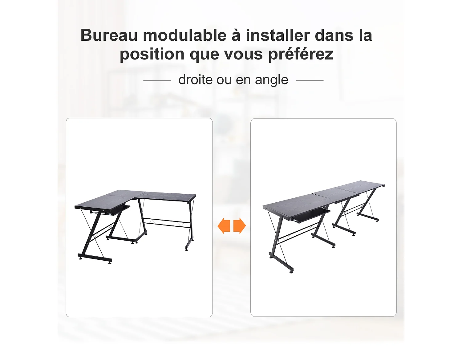 Bureau d'angle bureau informatique design moderne métal MDF imitation veinage bois noir