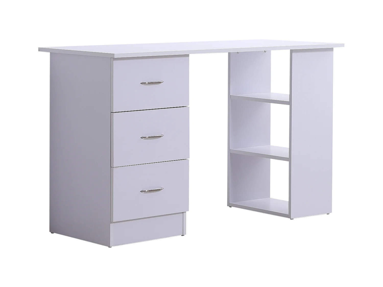 Bureau informatique table multi-fonctions 3 tiroirs 2 étagères dim. 120L x 49l x 72H cm MDF blanc