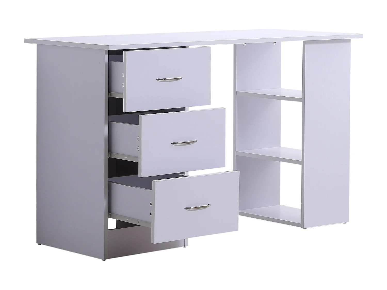 Bureau informatique table multi-fonctions 3 tiroirs 2 étagères dim. 120L x 49l x 72H cm MDF blanc