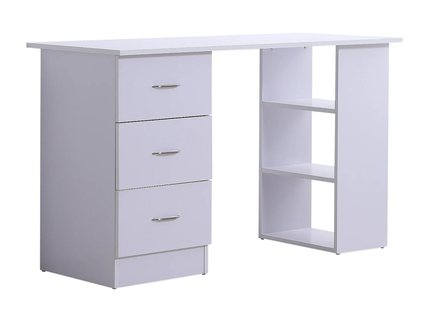 Bureau informatique table multi-fonctions 3 tiroirs 2 étagères dim. 120L x 49l x 72H cm MDF blanc