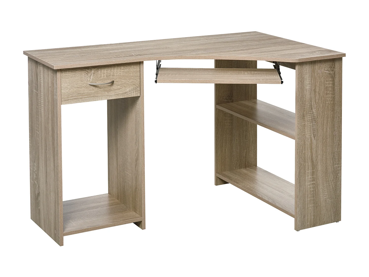 Bureau informatique d'angle tiroir tablette clavier étagère - dim. 120L x 70l x 75H cm - panneaux particules chêne clair