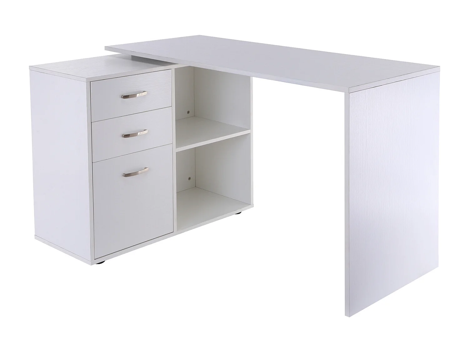 Bureau d'angle bureau droit modulable 2 en 1 bureau informatique tiroirs x 3 + 2 niches MDF blanc