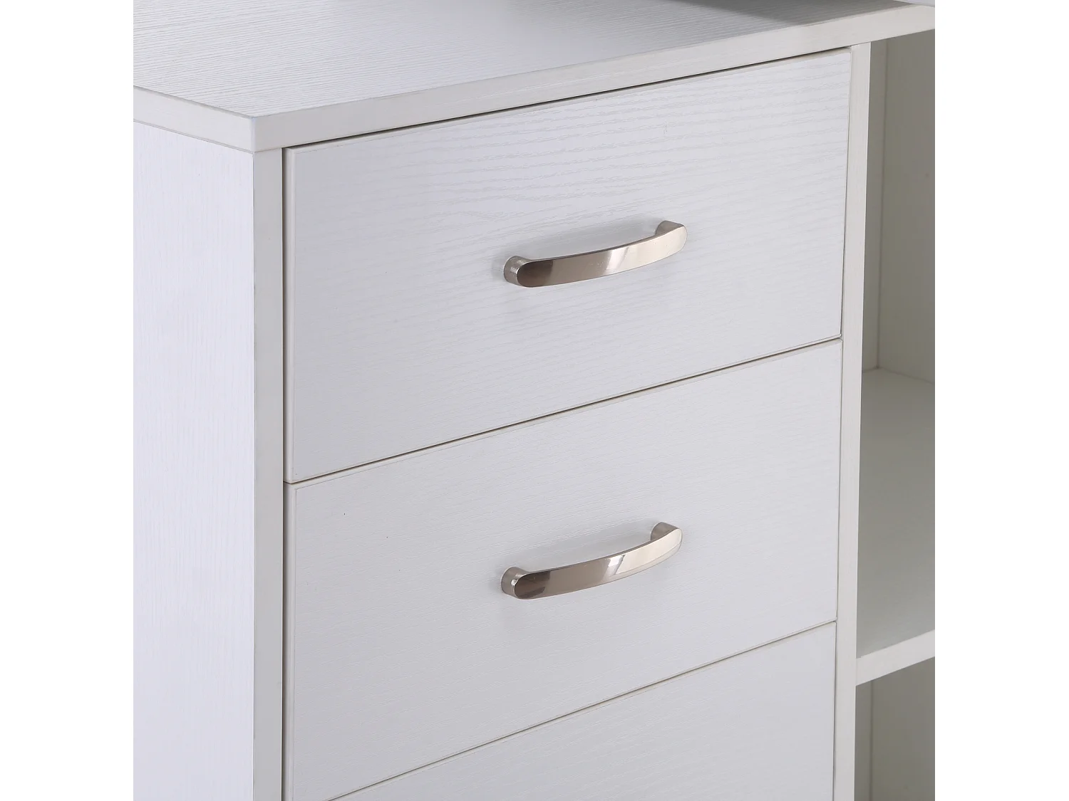 Bureau d'angle bureau droit modulable 2 en 1 bureau informatique tiroirs x 3 + 2 niches MDF blanc