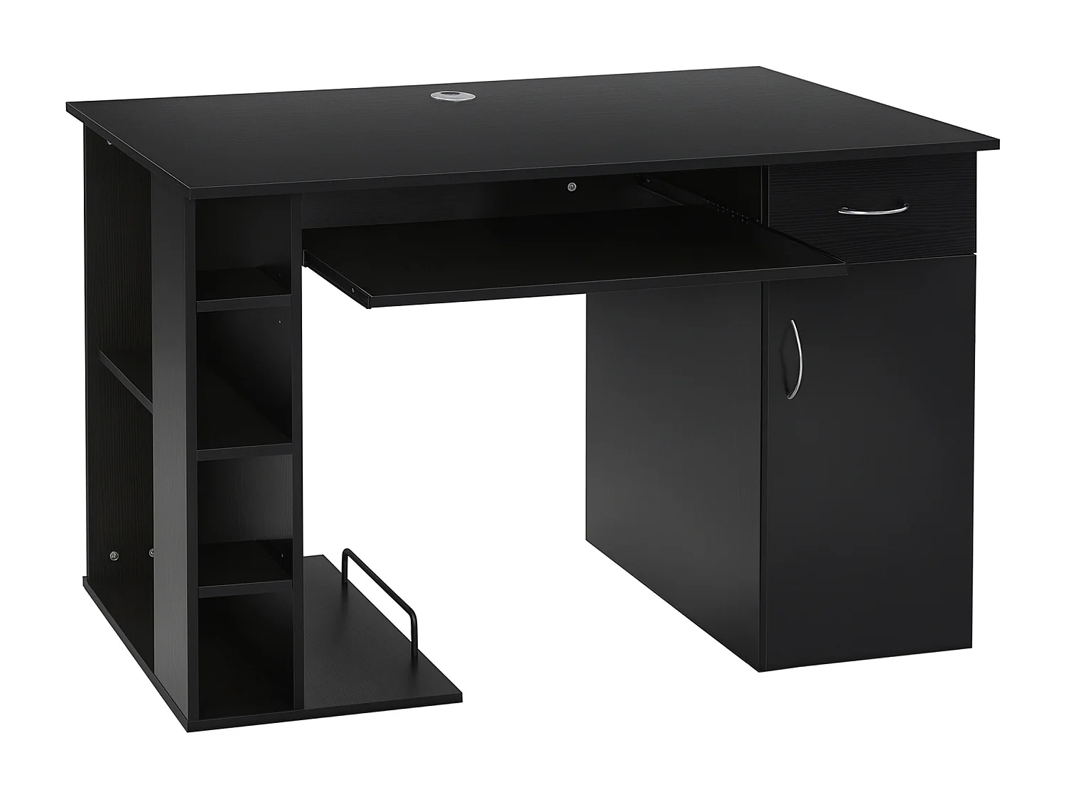 Bureau informatique multimédia multi-rangements avec étagère tiroir tablette clavier MDF 120 x 60 x 74 cm noir