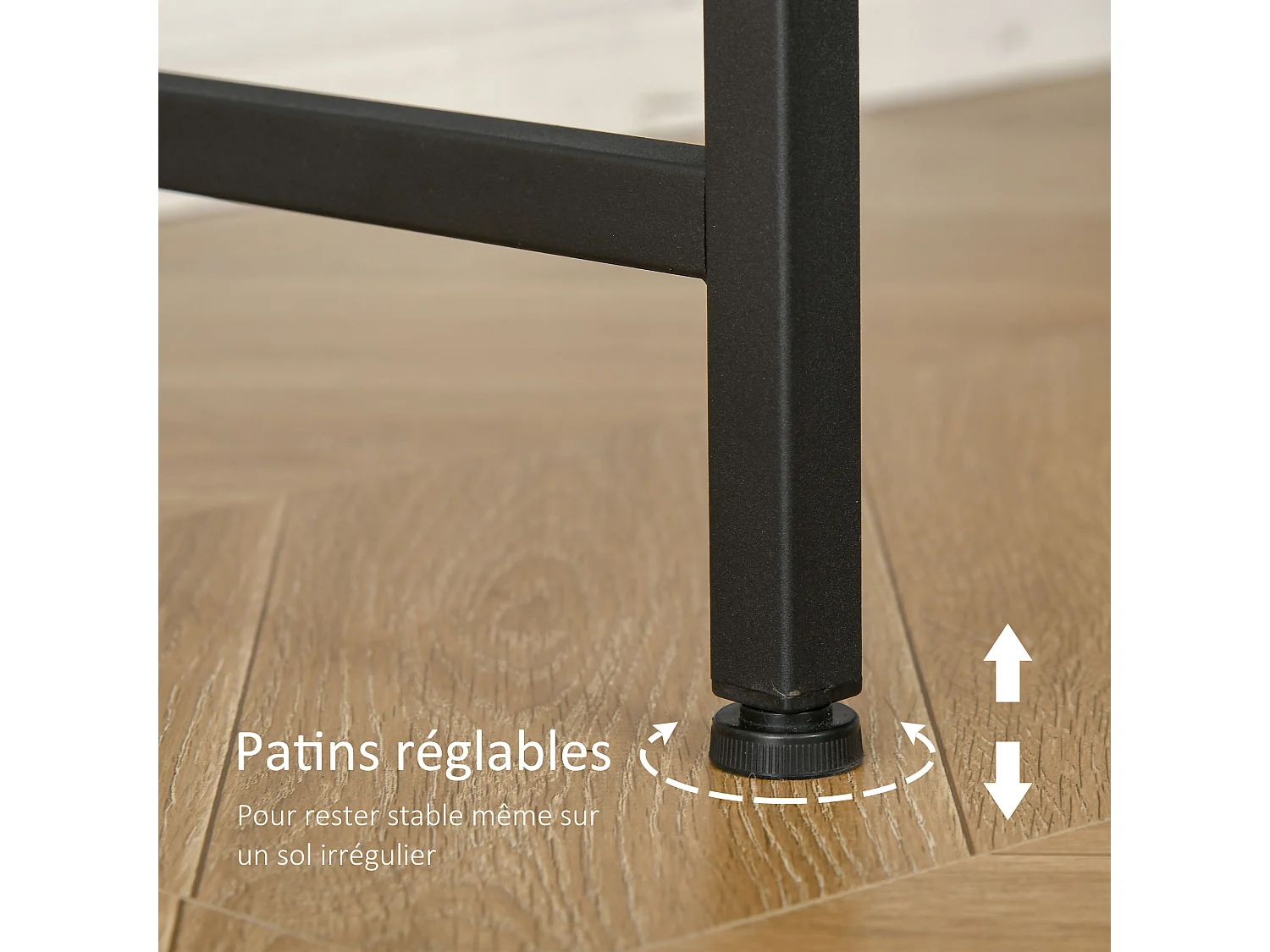 Bureau d'angle informatique design industriel - porte-revues, panneau mémo perforé - métal noir MDF aspect bois vieilli