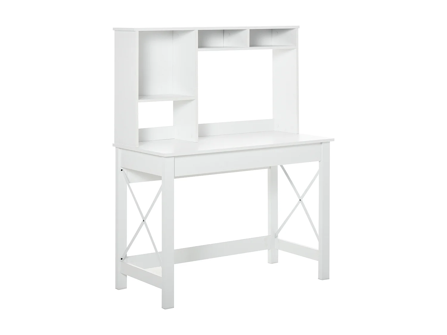 Bureau bibliothèque 2 en 1 - 3 niches 4 espaces de rangement - panneaux particules métal blanc