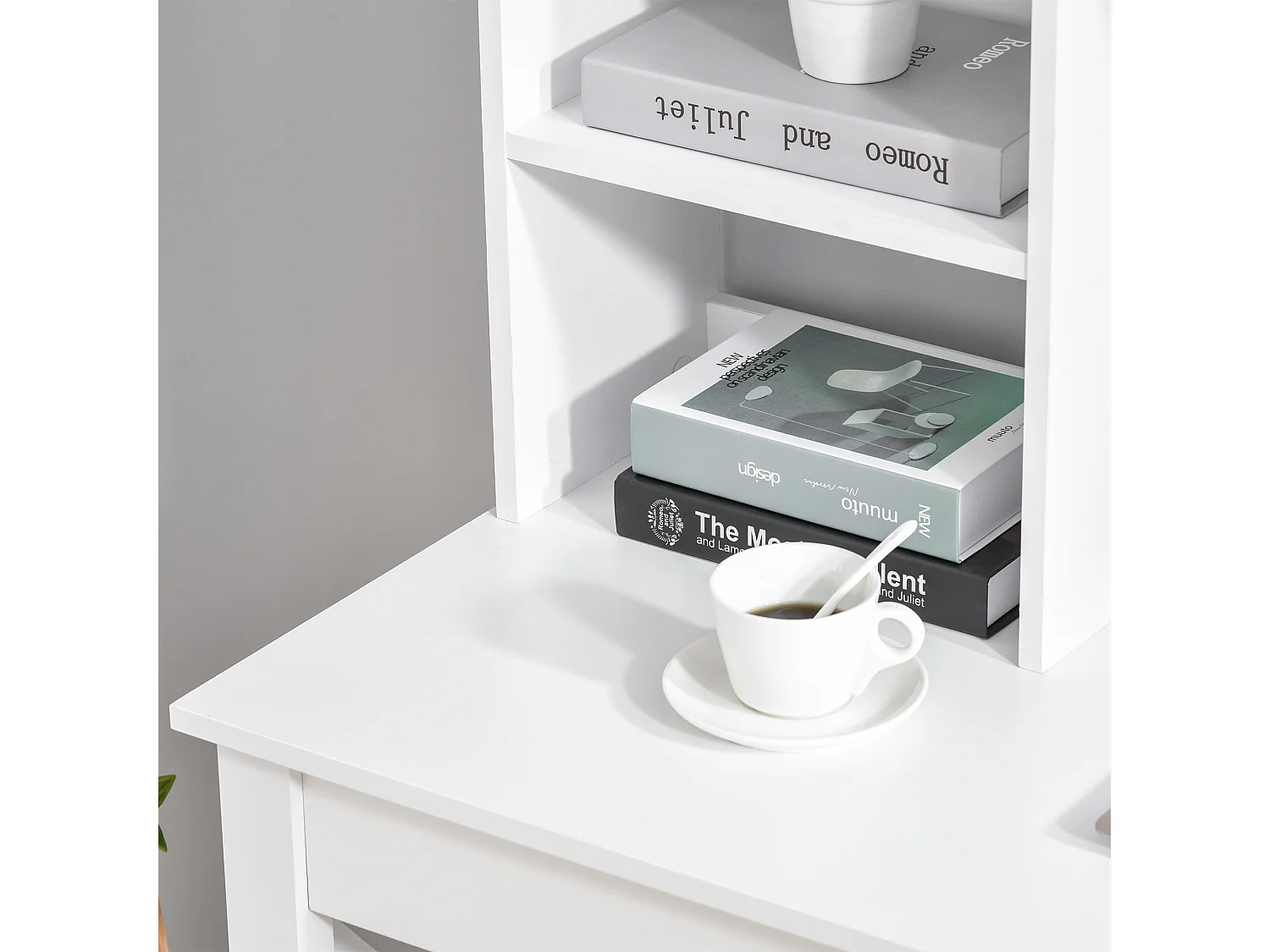 Bureau bibliothèque 2 en 1 - 3 niches 4 espaces de rangement - panneaux particules métal blanc