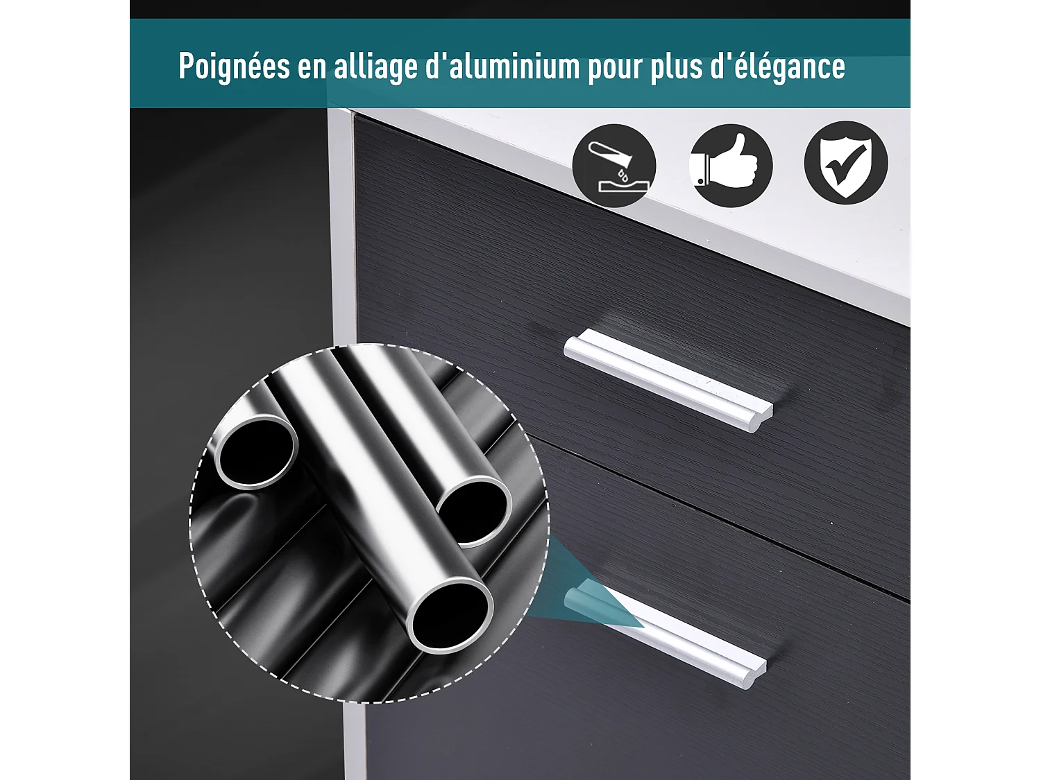 Bureau informatique multimédia design multi-rangements 137 L x 55 l x 92 H cm noir et blanc