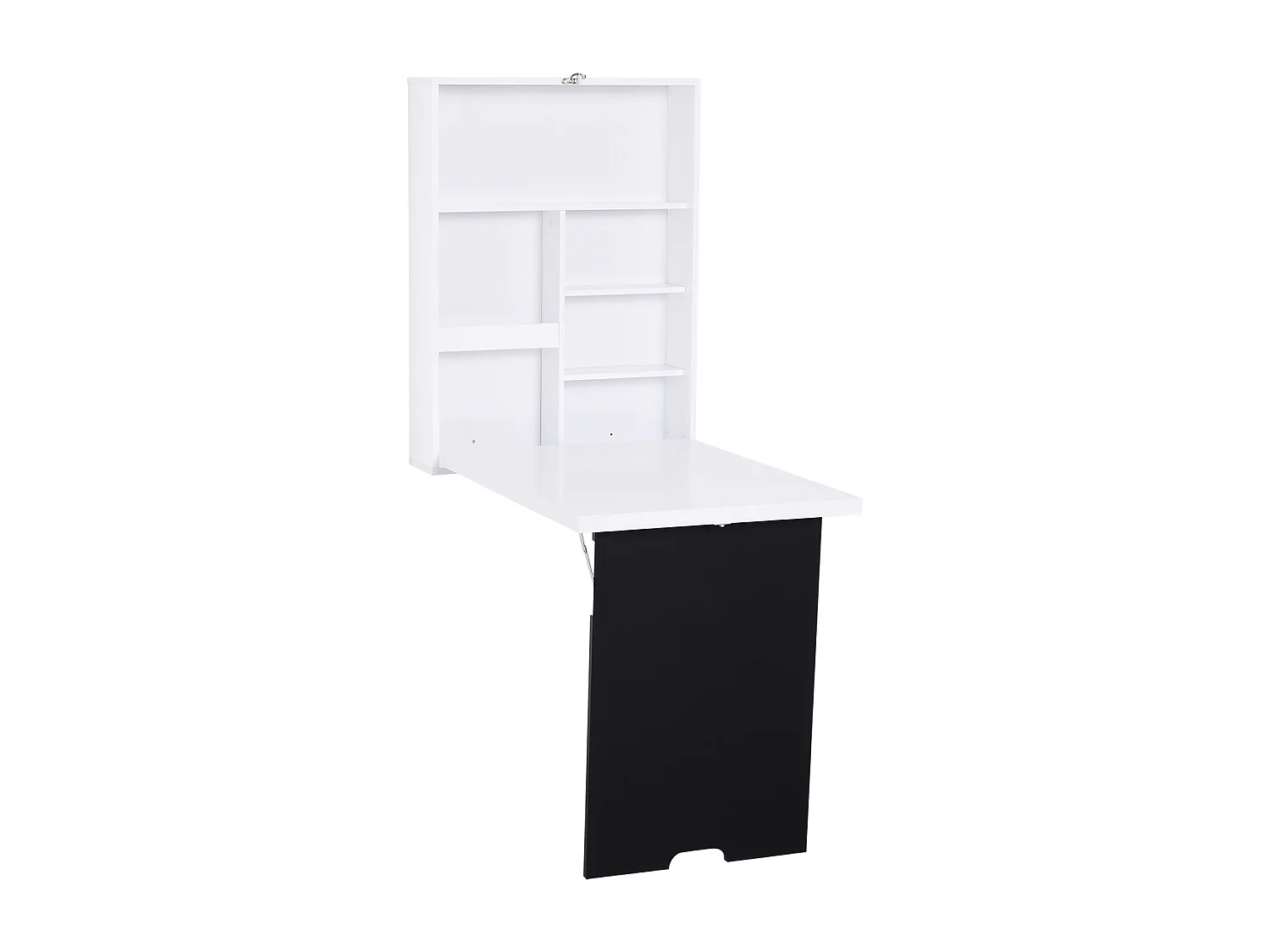 Bureau mural pliable table murale rabattable suspendue sur pied étagère + tableau à craie intégré MDF blanc