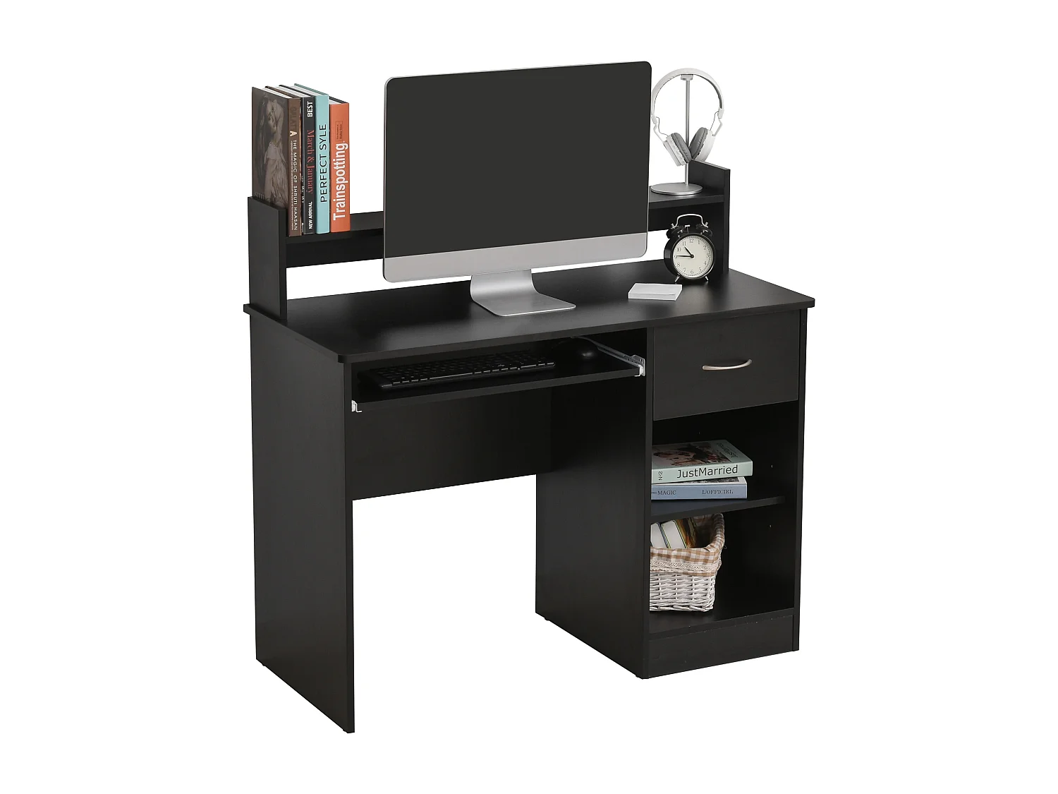 Bureau informatique multimédia multi-rangements panneaux particules noir