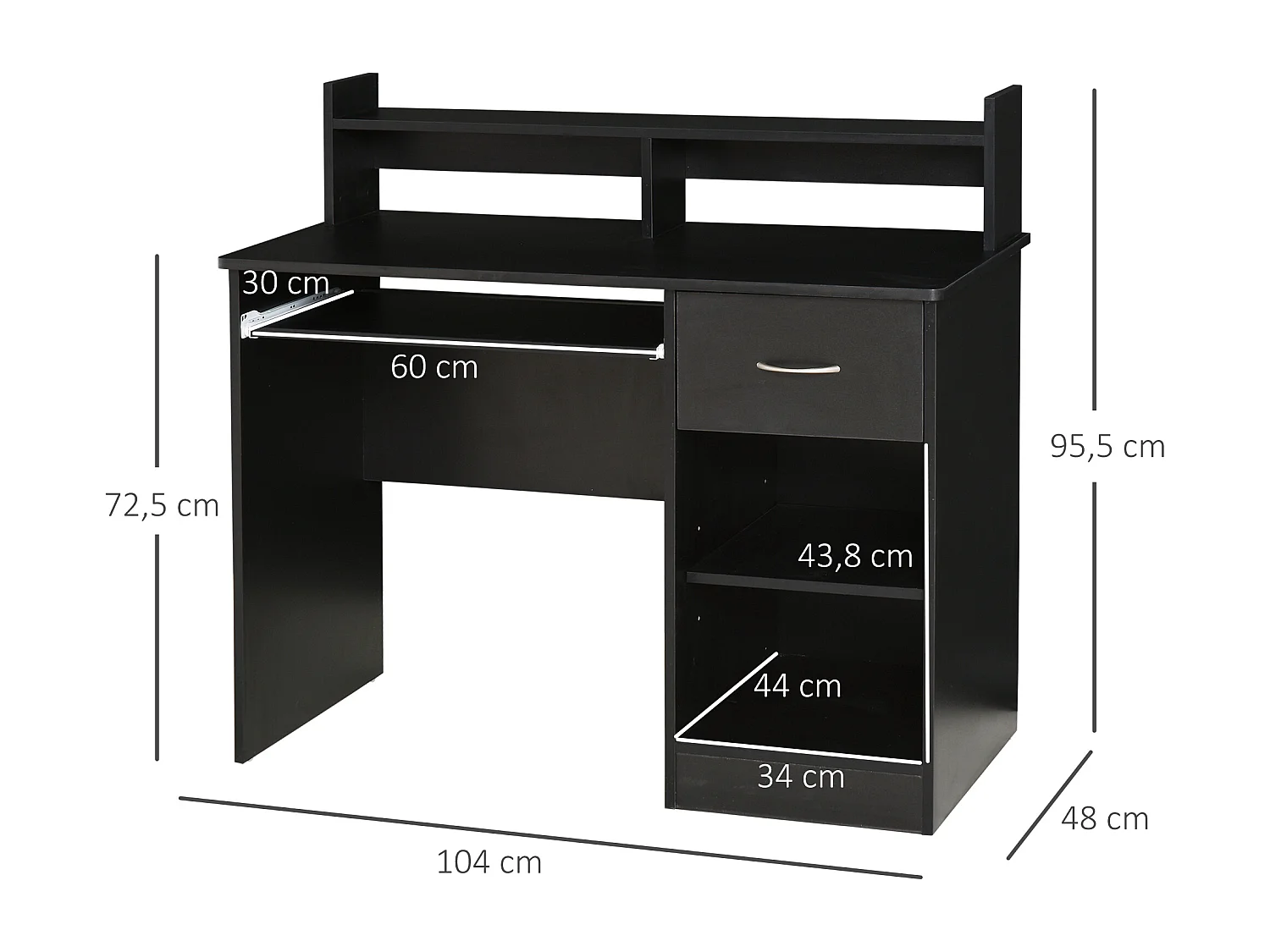 Bureau informatique multimédia multi-rangements panneaux particules noir