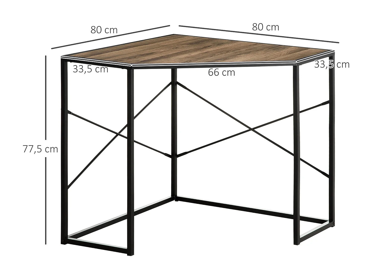 Bureau d'angle informatique design industriel - dim. 80L x 80l x 77,5H cm - métal noir panneaux particules aspect bois