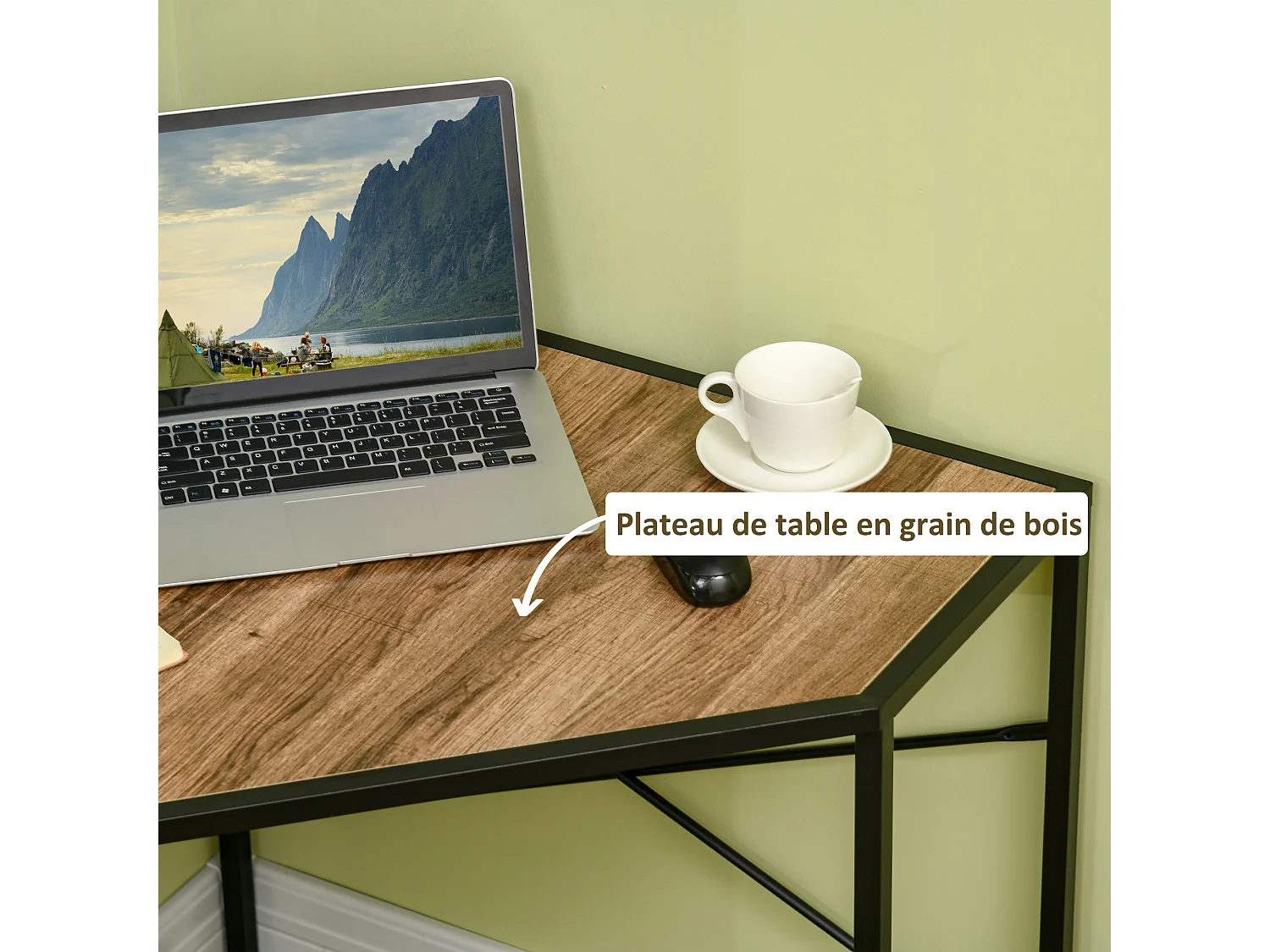 Bureau d'angle informatique design industriel - dim. 80L x 80l x 77,5H cm - métal noir panneaux particules aspect bois