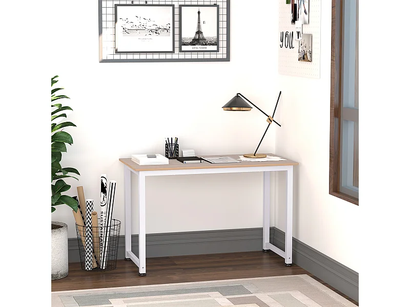 Table d'ordinateur 120L x 60l x 76H cm multifonction grand plateau cadre robuste en métal blanc effet bois