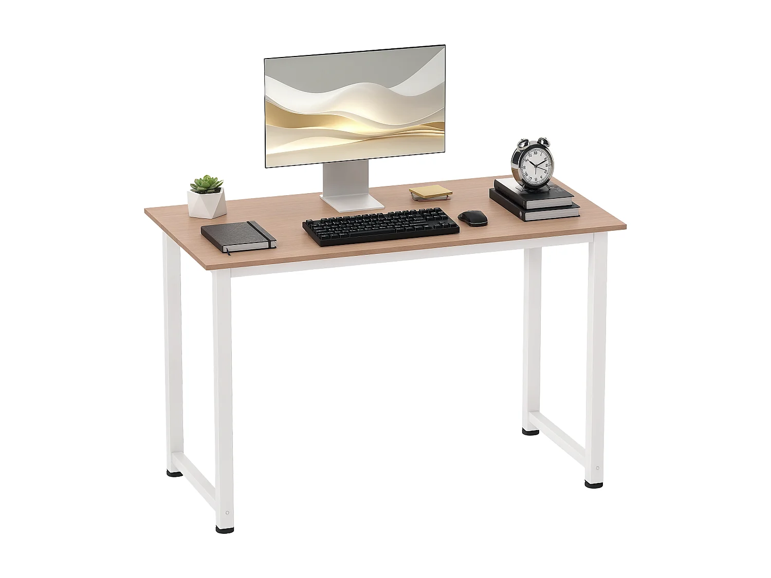 Table d'ordinateur 120L x 60l x 76H cm multifonction grand plateau cadre robuste en métal blanc effet bois