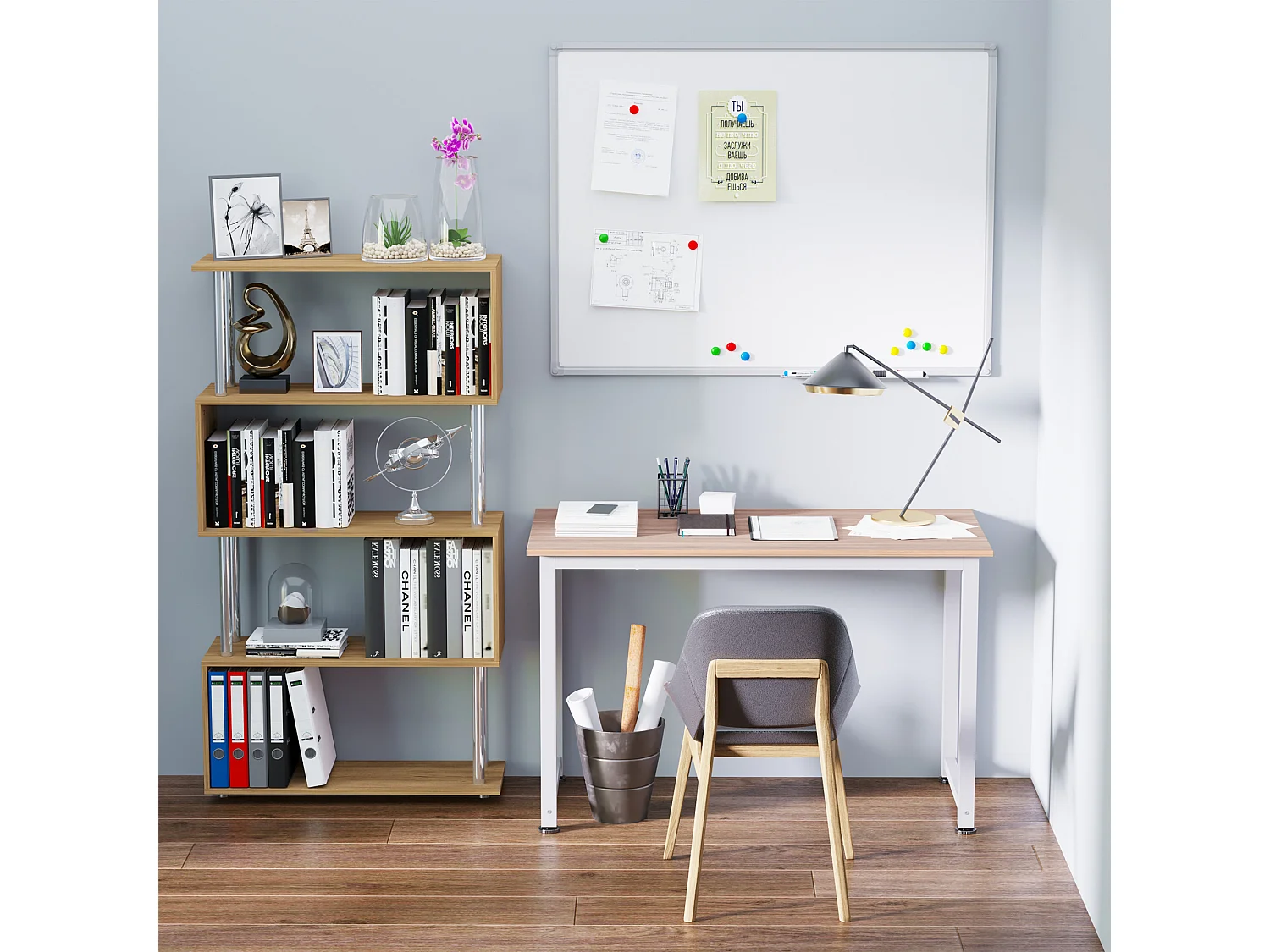 Table d'ordinateur 120L x 60l x 76H cm multifonction grand plateau cadre robuste en métal blanc effet bois