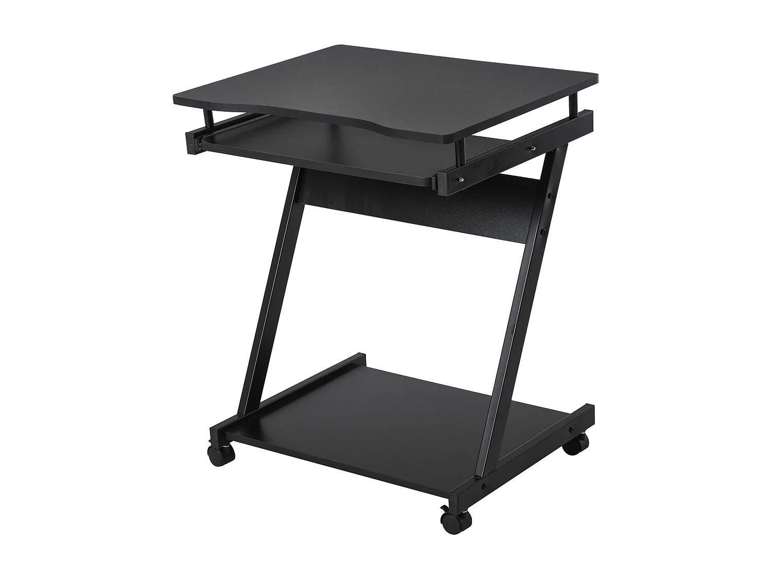 Bureau informatique roulant - bureau mobile - table d'ordinateur - tablette coulissante clavier + étagère - noir