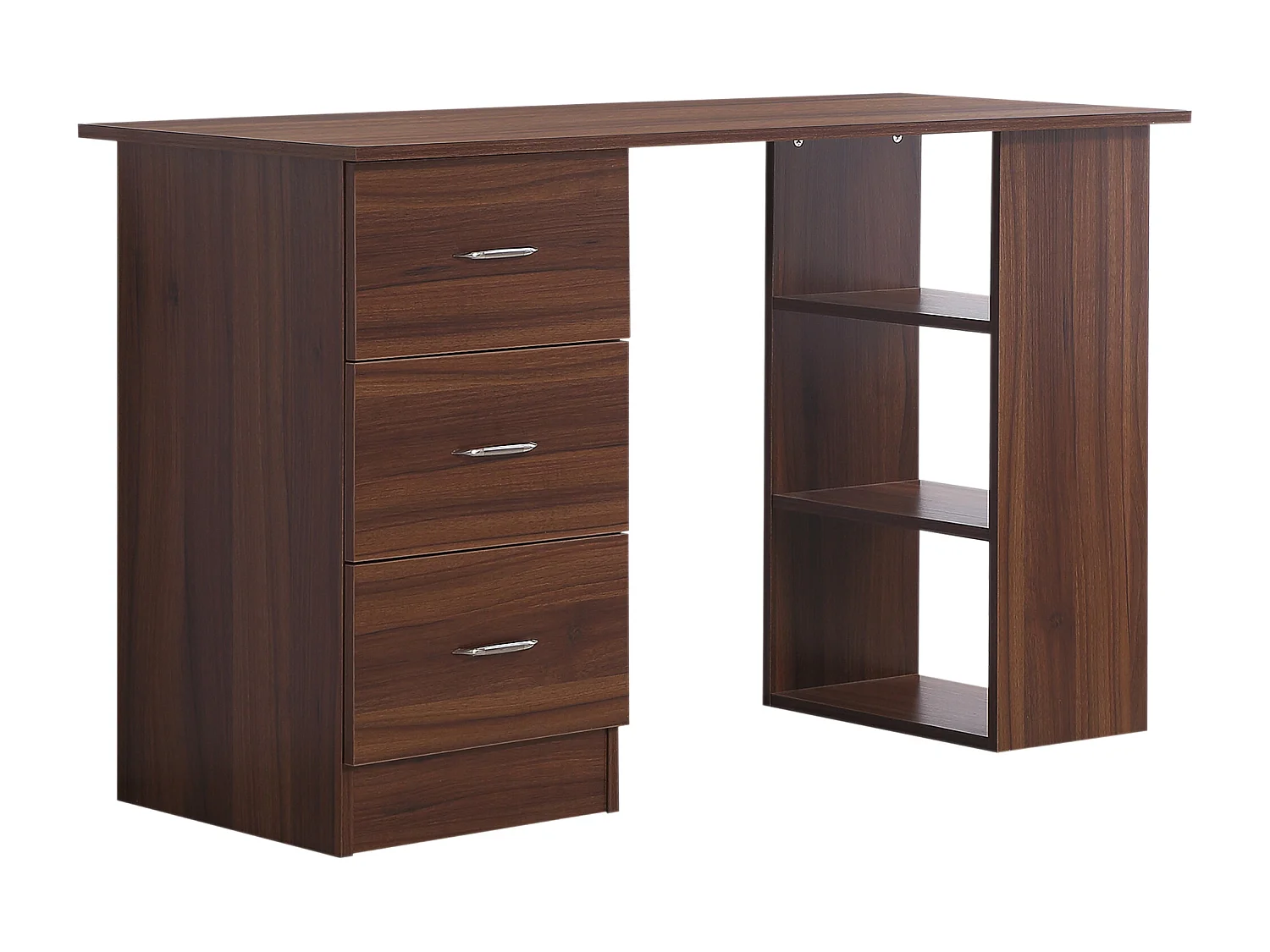 Bureau informatique table multi-fonctions 3 tiroirs 2 étagères dim. 120L x 49l x 72H cm MDF aspect noyer