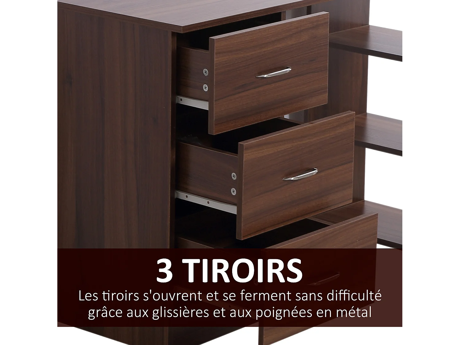 Bureau informatique table multi-fonctions 3 tiroirs 2 étagères dim. 120L x 49l x 72H cm MDF aspect noyer