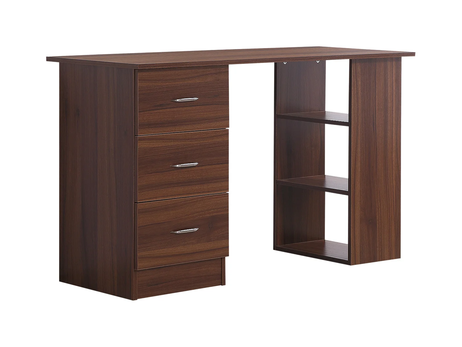 Bureau informatique table multi-fonctions 3 tiroirs 2 étagères dim. 120L x 49l x 72H cm MDF aspect noyer