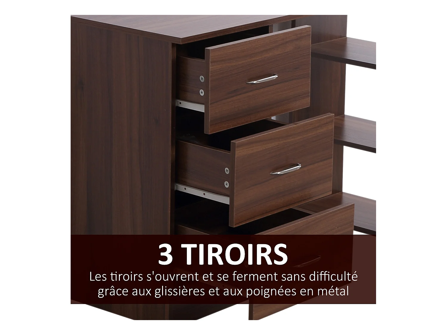 Bureau informatique table multi-fonctions 3 tiroirs 2 étagères dim. 120L x 49l x 72H cm MDF aspect noyer
