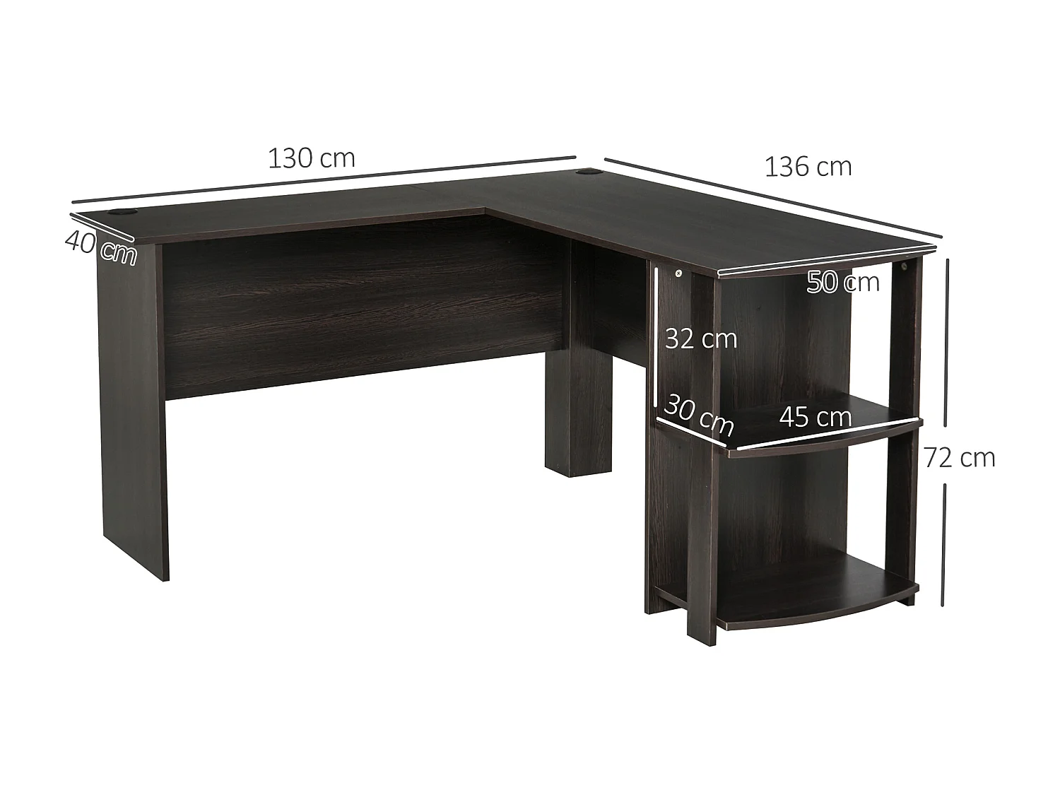 Bureau informatique bureau d'angle contemporain avec étagères imitation wengé